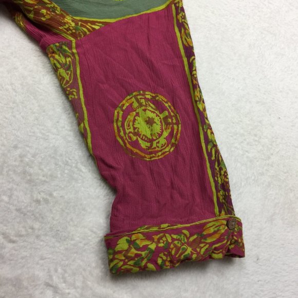 Soft Surroundings One Button Jacket 2X Womans Plus Pink Green Batik Print Rayon - Picture 14 of 15